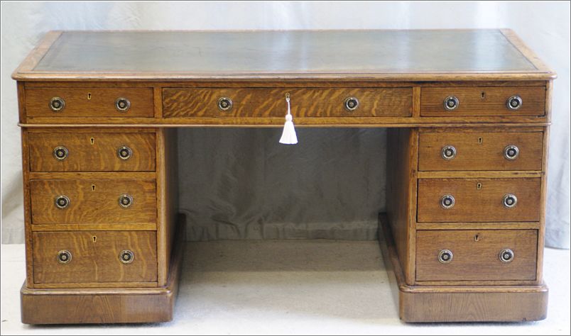 2040 Antique Victorian Oak Pedestal Desk (3)
